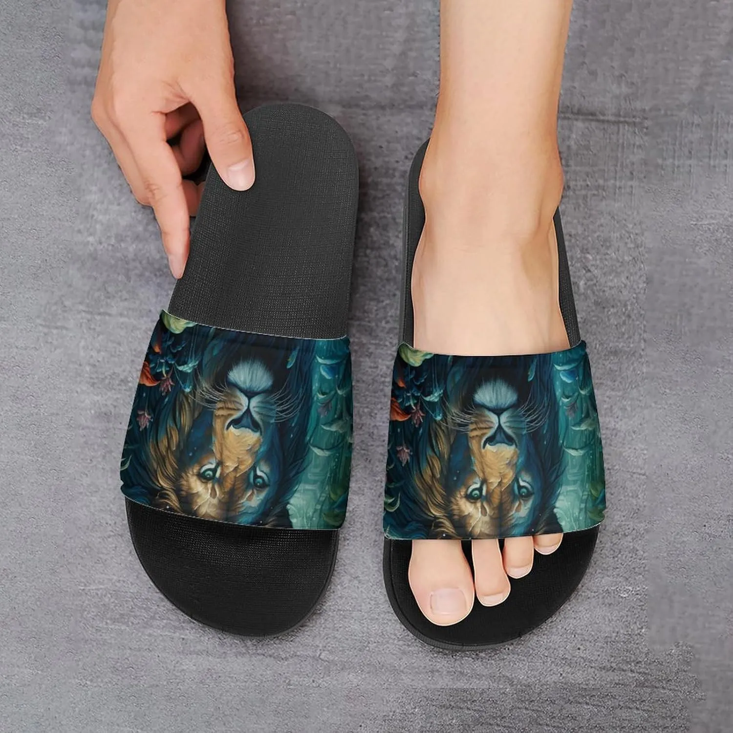 Tropical Rainforest Animal Lion Non Slip Slides Sandals for Women Men Quick Drying Shower Shoes for Bathroom Pool Beach