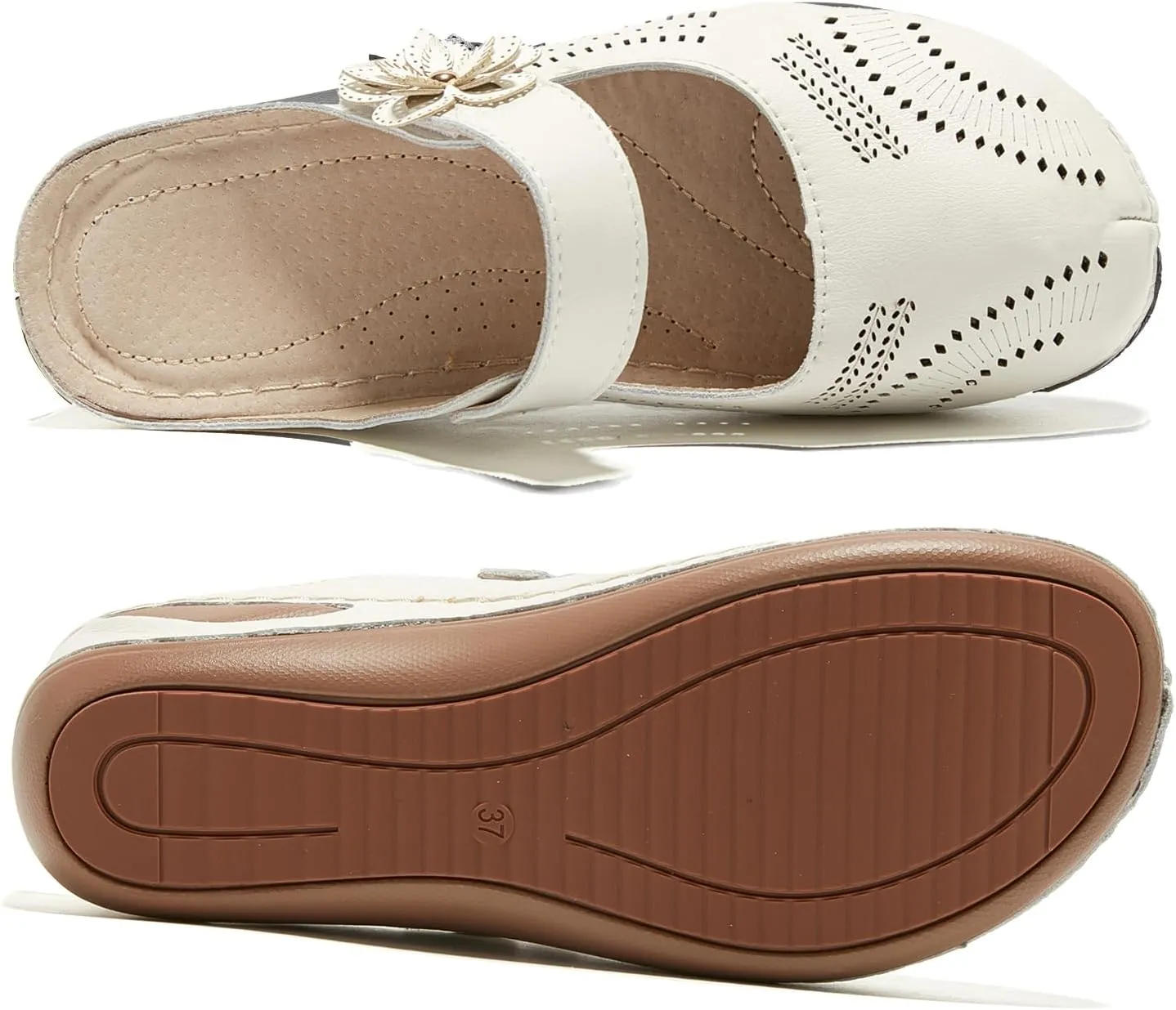 TRULAND Leather Mary Jane Clogs for Women - Slip On Casual Comfortable Mules Shoes with Arch Support