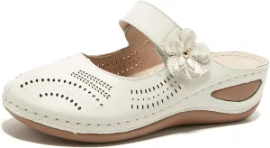 TRULAND Leather Mary Jane Clogs for Women - Slip On Casual Comfortable Mules Shoes with Arch Support