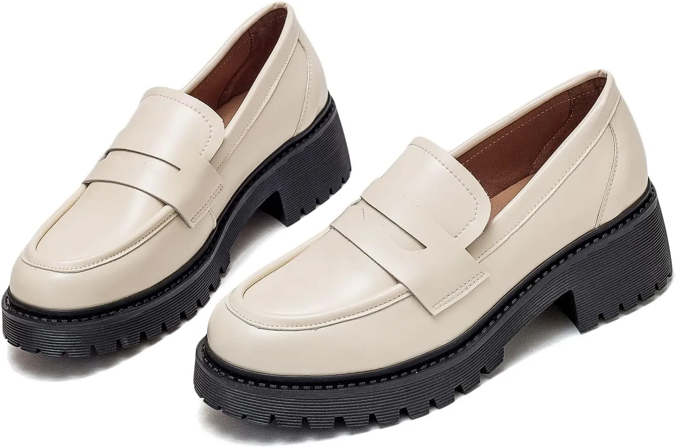 U-lite Women's Classic Simple Mid Heel Oxfords Penny Loafers Comfortable Slip On Dress Shoes