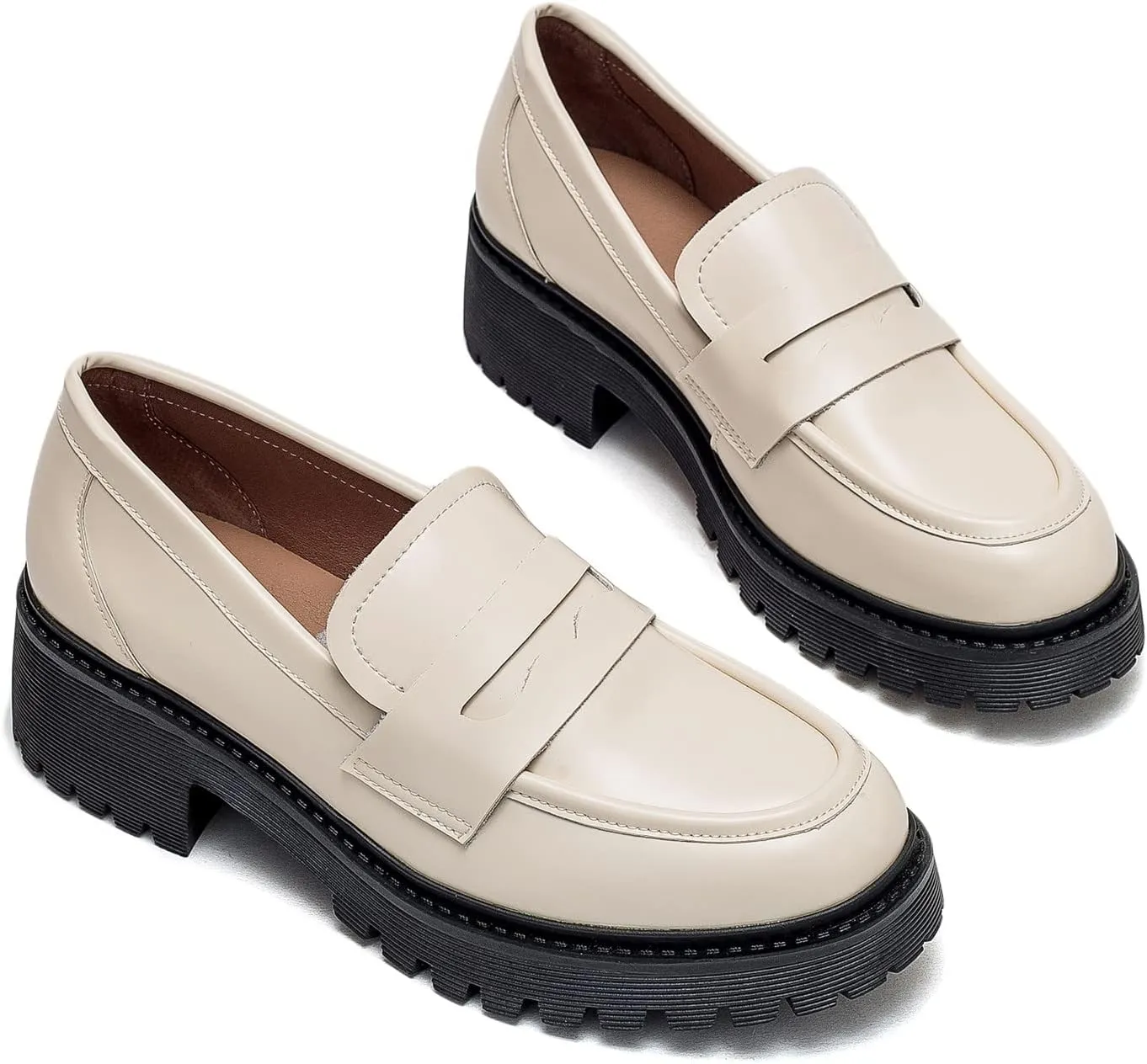 U-lite Women's Classic Simple Mid Heel Oxfords Penny Loafers Comfortable Slip On Dress Shoes