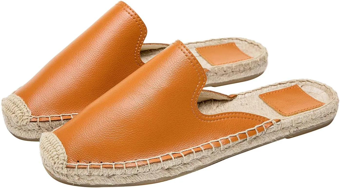 U-lite Women's Spring Summer Leather Classic Simple Mule Shoes Espadrilles Slides