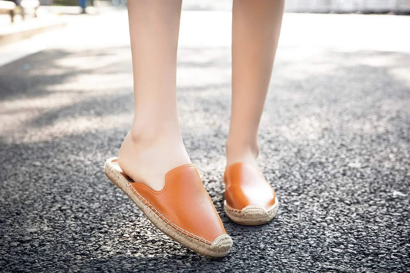 U-lite Women's Spring Summer Leather Classic Simple Mule Shoes Espadrilles Slides