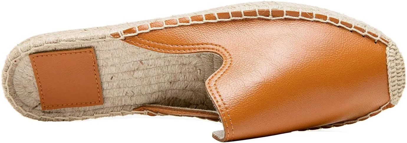 U-lite Women's Spring Summer Leather Classic Simple Mule Shoes Espadrilles Slides