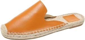 U-lite Women's Spring Summer Leather Classic Simple Mule Shoes Espadrilles Slides