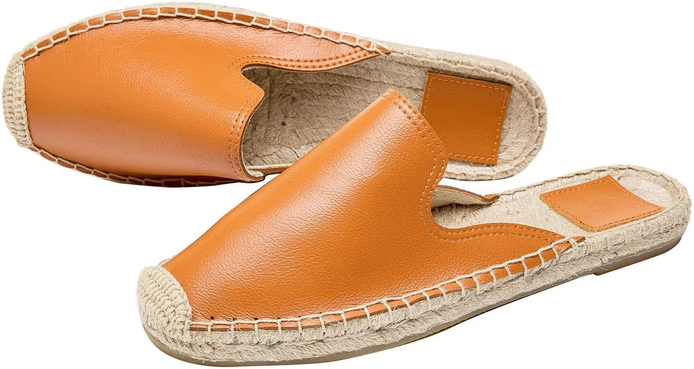 U-lite Women's Spring Summer Leather Classic Simple Mule Shoes Espadrilles Slides