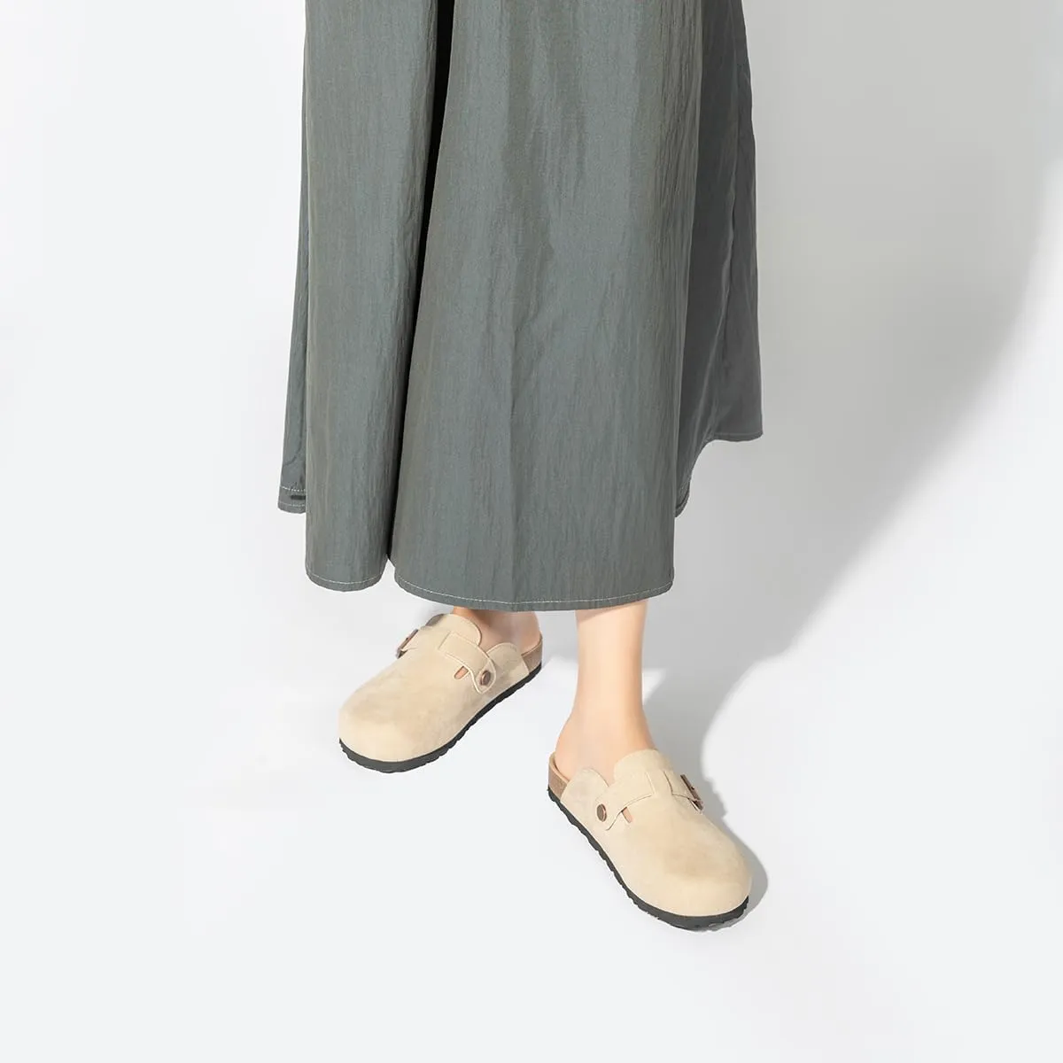 Unixsex Cork Suede Clogs and Mules,Leather Clog Women,Suede Clog Men,Soft Leather Sandal,House Slipper,Skin-Friendly Footbed,Adjustable Buckle,Arch Support