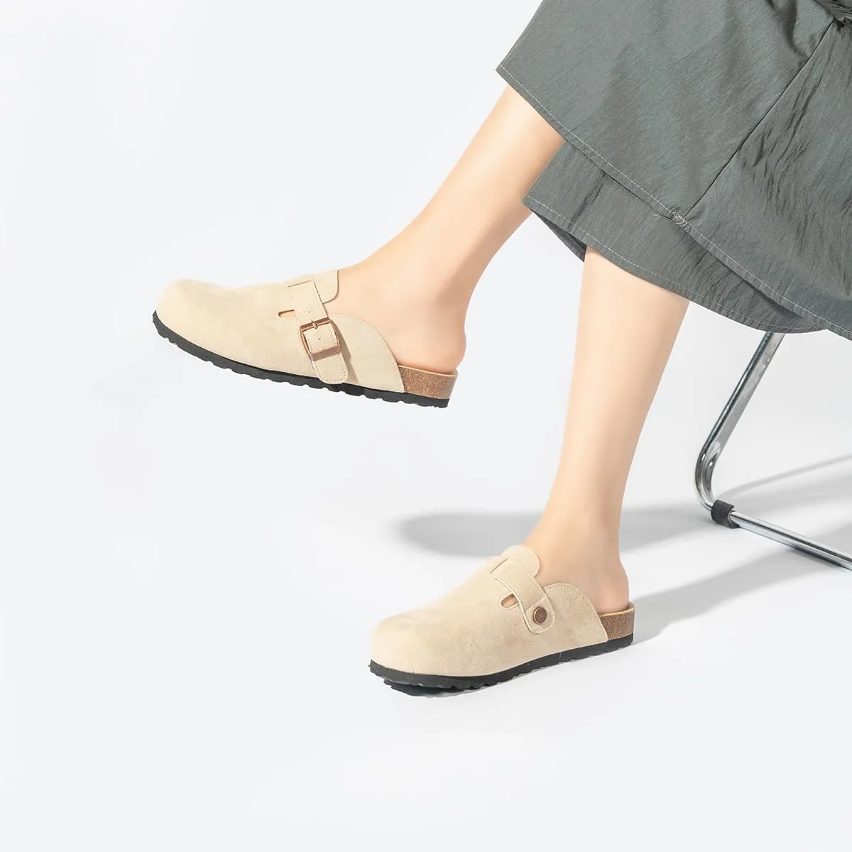 Unixsex Cork Suede Clogs and Mules,Leather Clog Women,Suede Clog Men,Soft Leather Sandal,House Slipper,Skin-Friendly Footbed,Adjustable Buckle,Arch Support