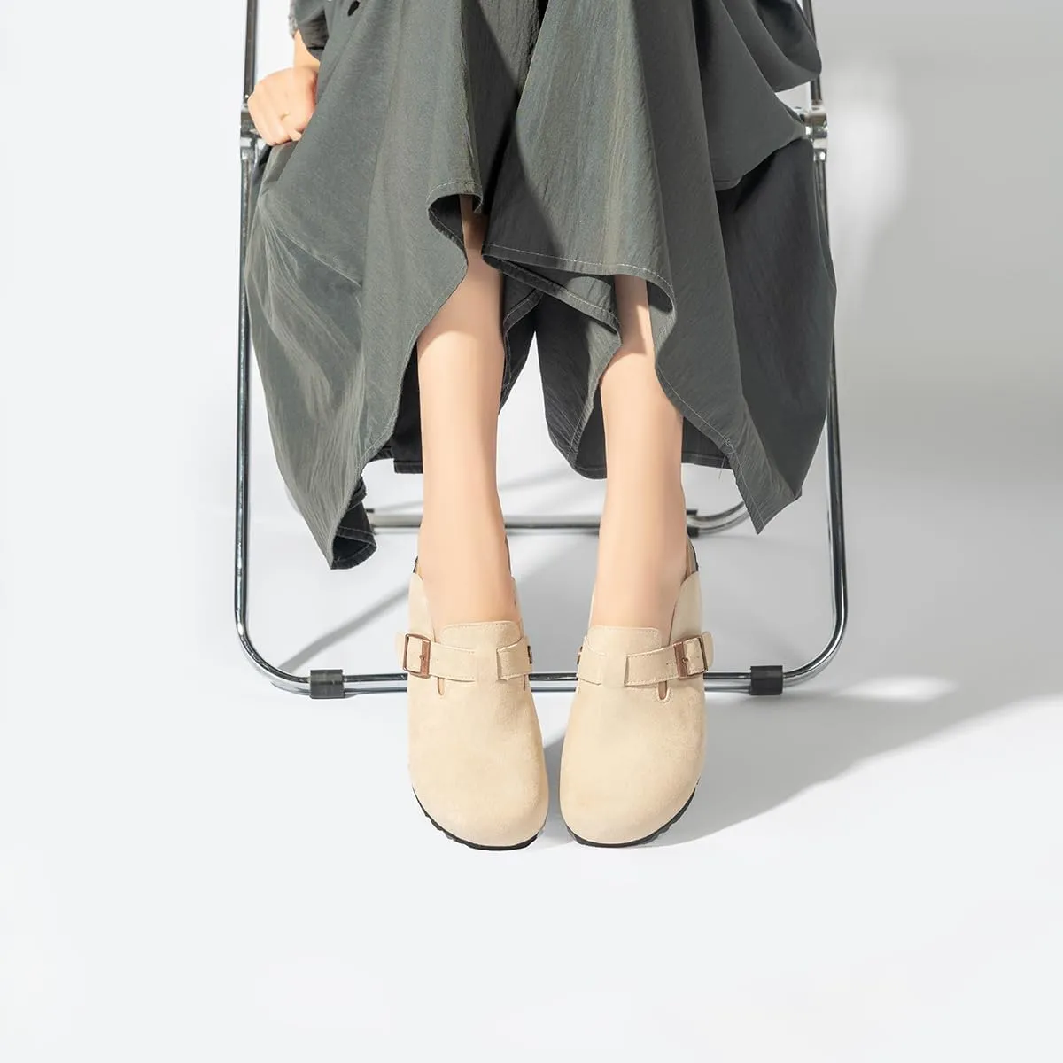 Unixsex Cork Suede Clogs and Mules,Leather Clog Women,Suede Clog Men,Soft Leather Sandal,House Slipper,Skin-Friendly Footbed,Adjustable Buckle,Arch Support