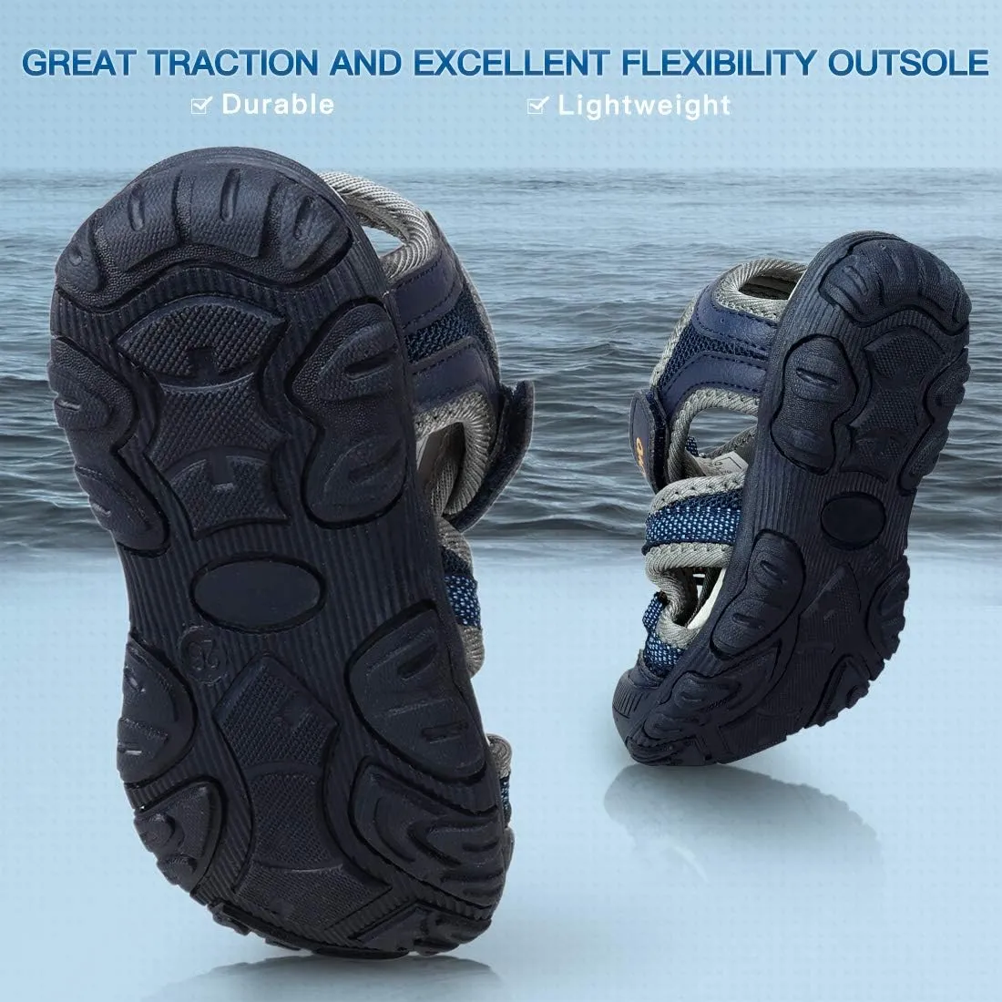 UOVO Boys Sandals Kids Sandals Hiking Athletic Closed-Toe Beach Summer Sandals for Boys Quick-Drying Slip Resistant