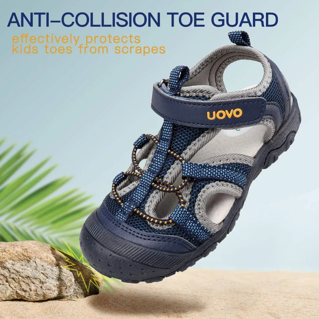 UOVO Boys Sandals Kids Sandals Hiking Athletic Closed-Toe Beach Summer Sandals for Boys Quick-Drying Slip Resistant