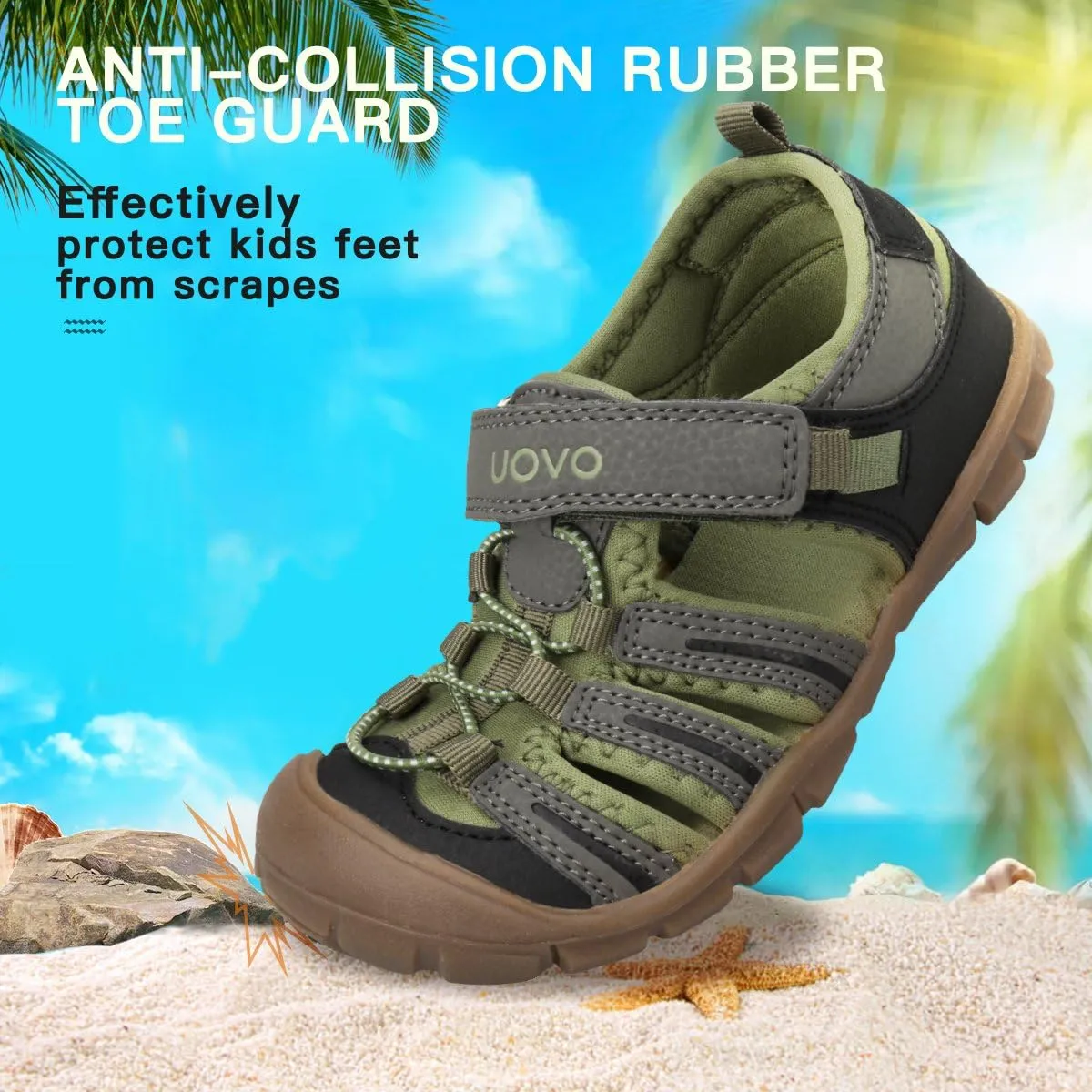 UOVO Boys Sandals Kids Sandals Hiking Athletic Closed-Toe Beach Summer Sandals for Boys Quick-Drying Slip Resistant