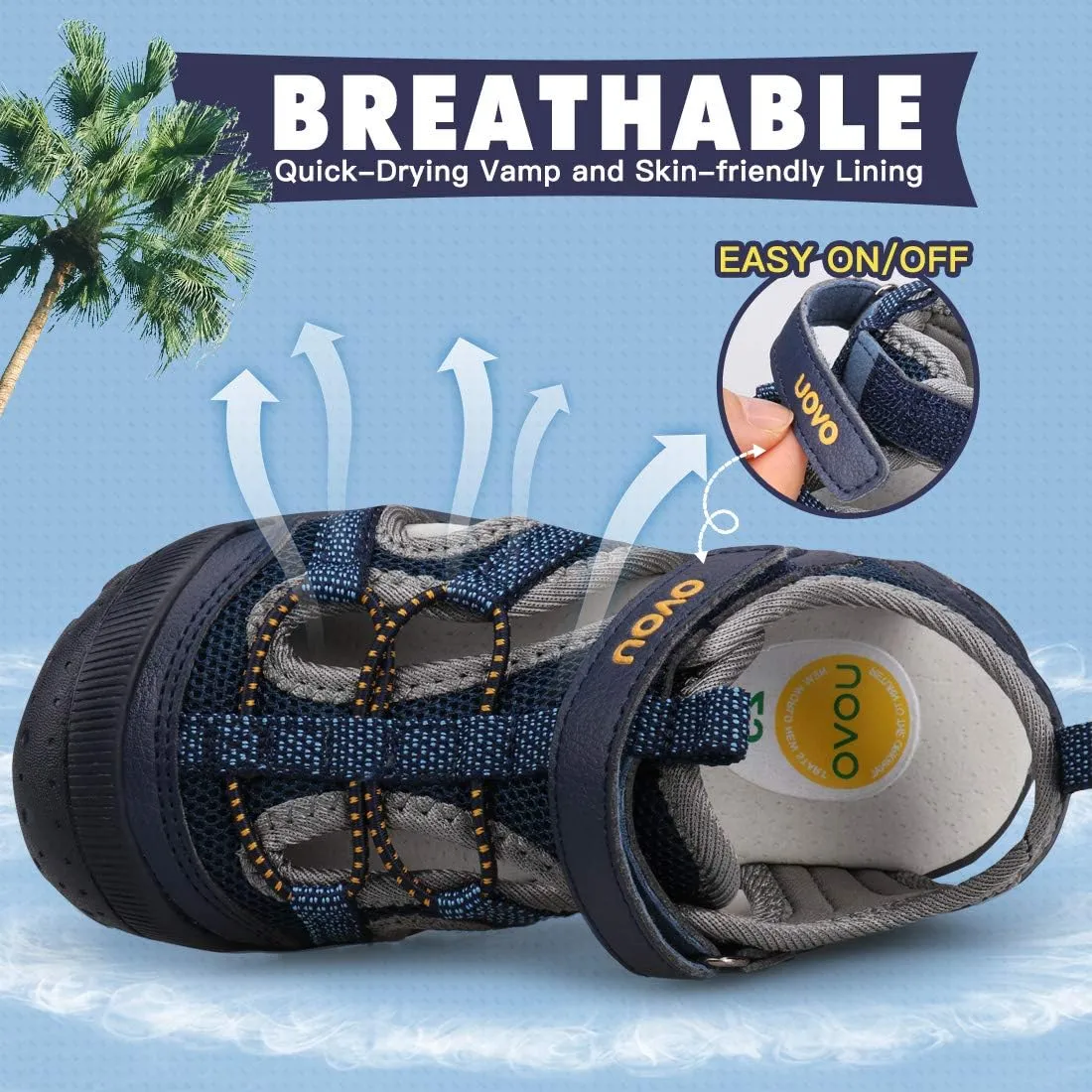 UOVO Boys Sandals Kids Sandals Hiking Athletic Closed-Toe Beach Summer Sandals for Boys Quick-Drying Slip Resistant