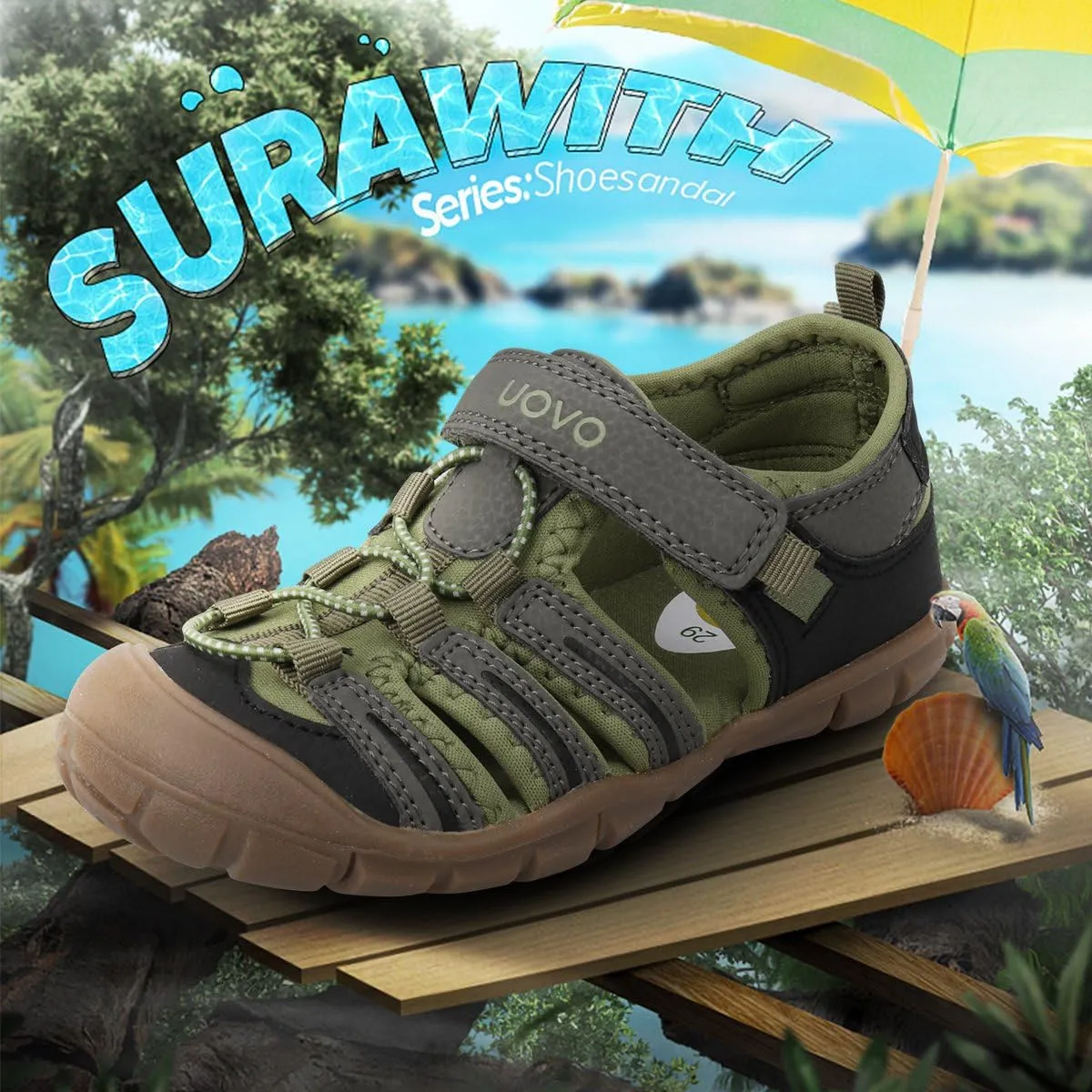 UOVO Boys Sandals Kids Sandals Hiking Athletic Closed-Toe Beach Summer Sandals for Boys Quick-Drying Slip Resistant