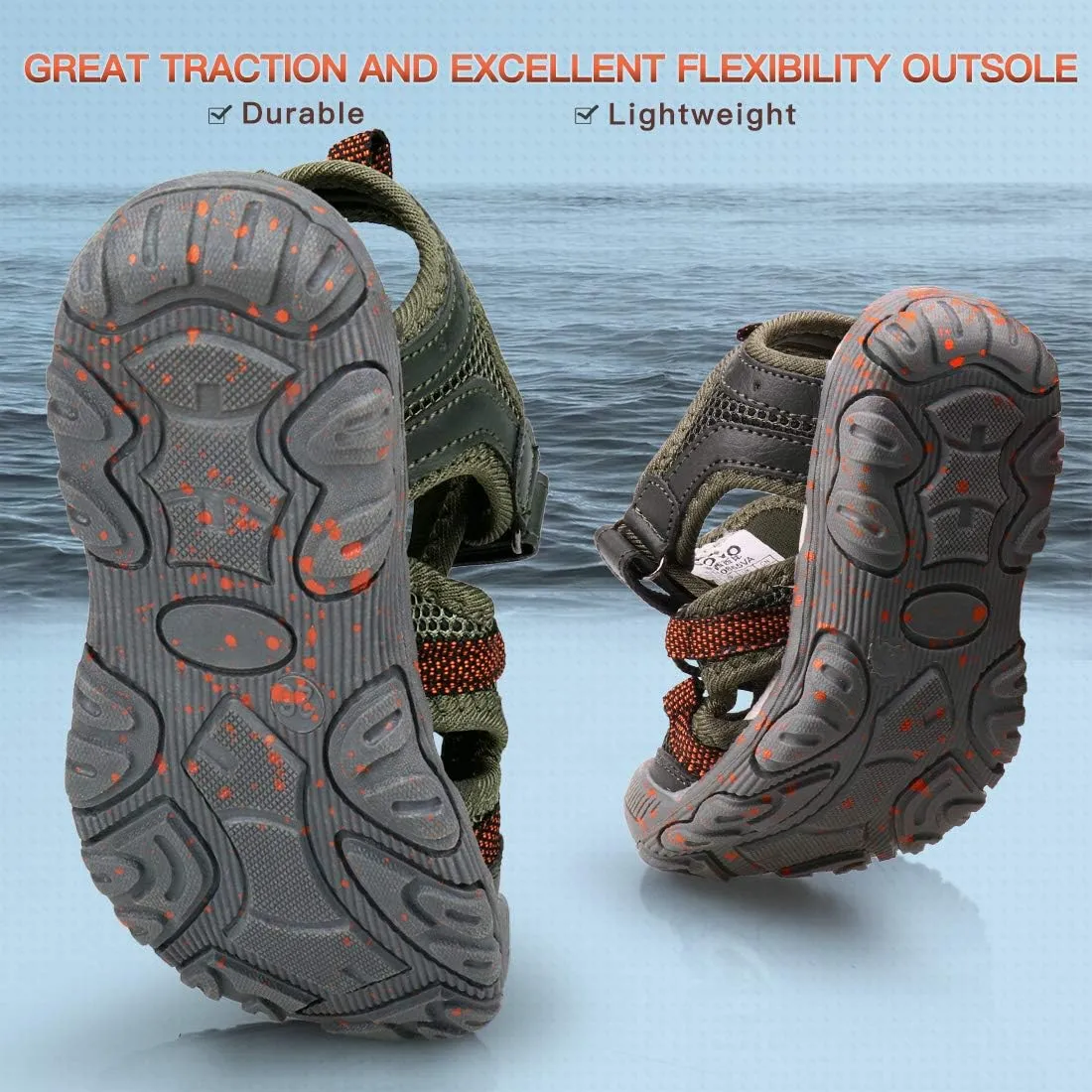 UOVO Boys Sandals Kids Sandals Hiking Athletic Closed-Toe Beach Summer Sandals for Boys Quick-Drying
