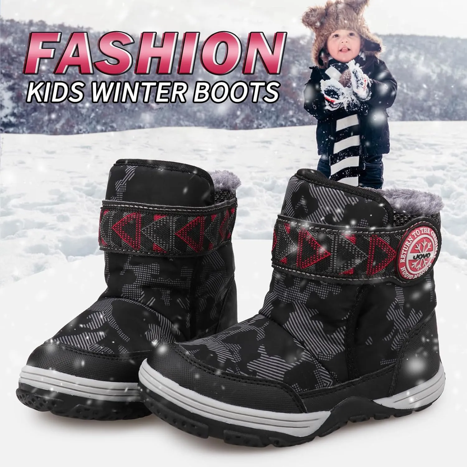 UOVO Kids Boys Winter Snow Boots Ankle Fur Lined Slip Resistant Outdoor Warm Shoes (Toddler/Little Kid)