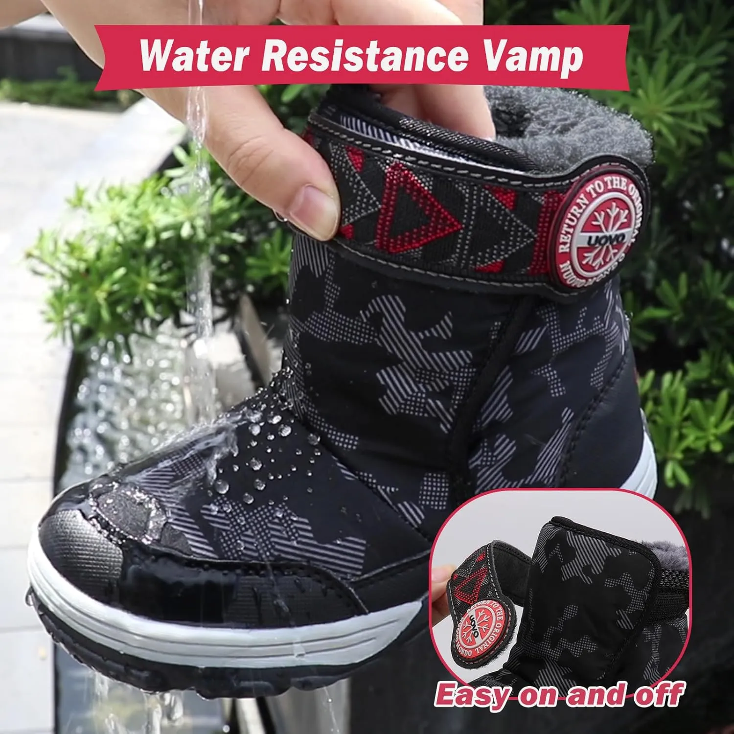 UOVO Kids Boys Winter Snow Boots Ankle Fur Lined Slip Resistant Outdoor Warm Shoes (Toddler/Little Kid)