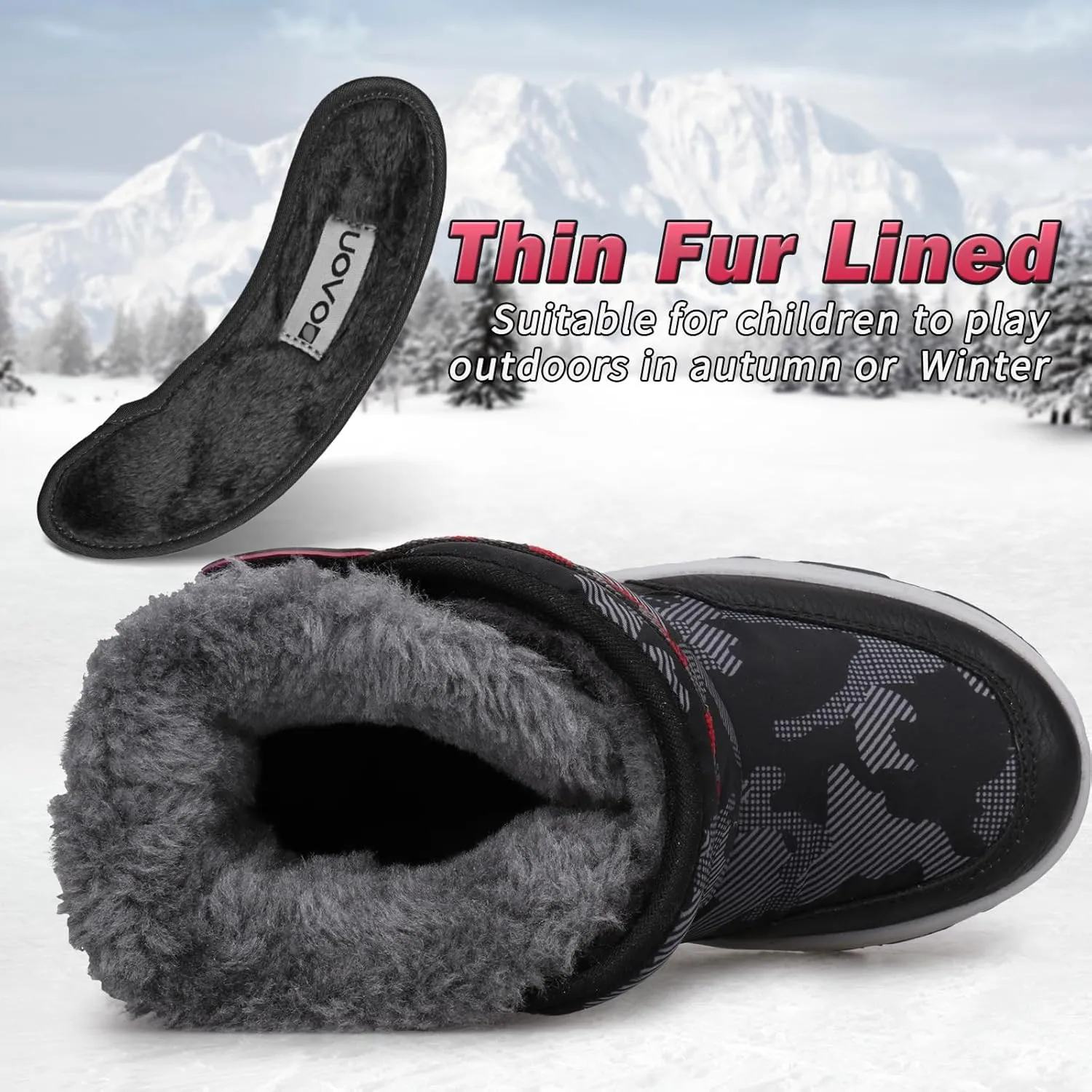 UOVO Kids Boys Winter Snow Boots Ankle Fur Lined Slip Resistant Outdoor Warm Shoes (Toddler/Little Kid)