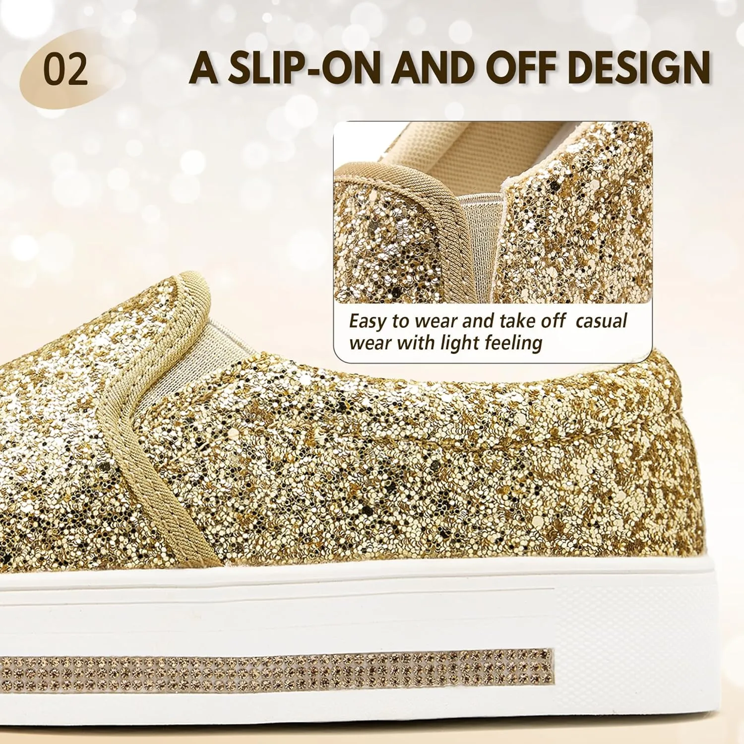 UUBARIS Women's Fashion Loafers Rhinestone Glitter Sneakers Sparkly Tennis Shoes Casual Platform Loafers Bling Slip-on Shoes