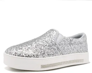 UUBARIS Women's Fashion Loafers Rhinestone Glitter Sneakers Sparkly Tennis Shoes Casual Platform Loafers Bling Slip-on Shoes