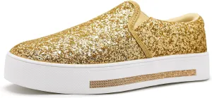 UUBARIS Women's Fashion Loafers Rhinestone Glitter Sneakers Sparkly Tennis Shoes Casual Platform Loafers Bling Slip-on Shoes