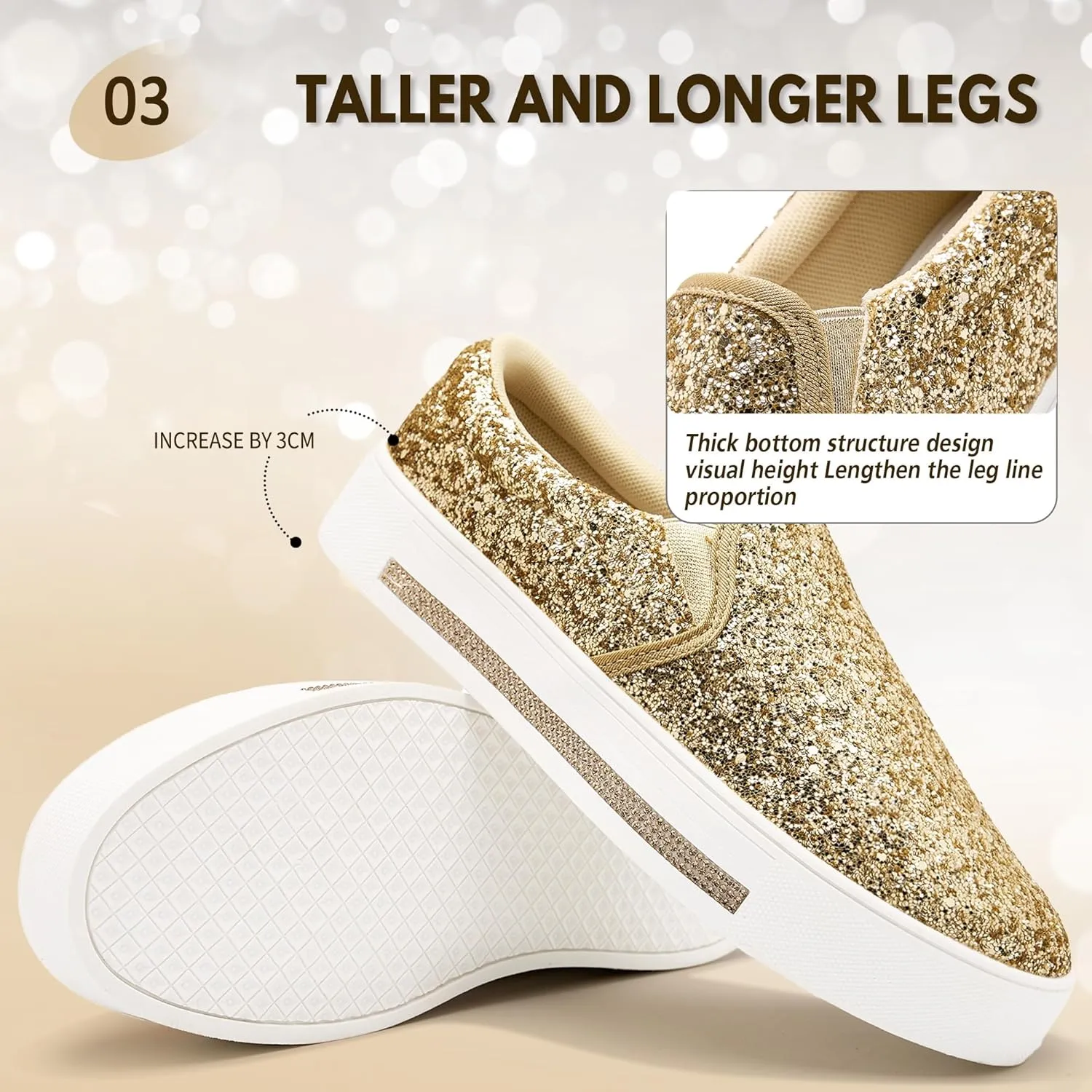 UUBARIS Women's Fashion Loafers Rhinestone Glitter Sneakers Sparkly Tennis Shoes Casual Platform Loafers Bling Slip-on Shoes