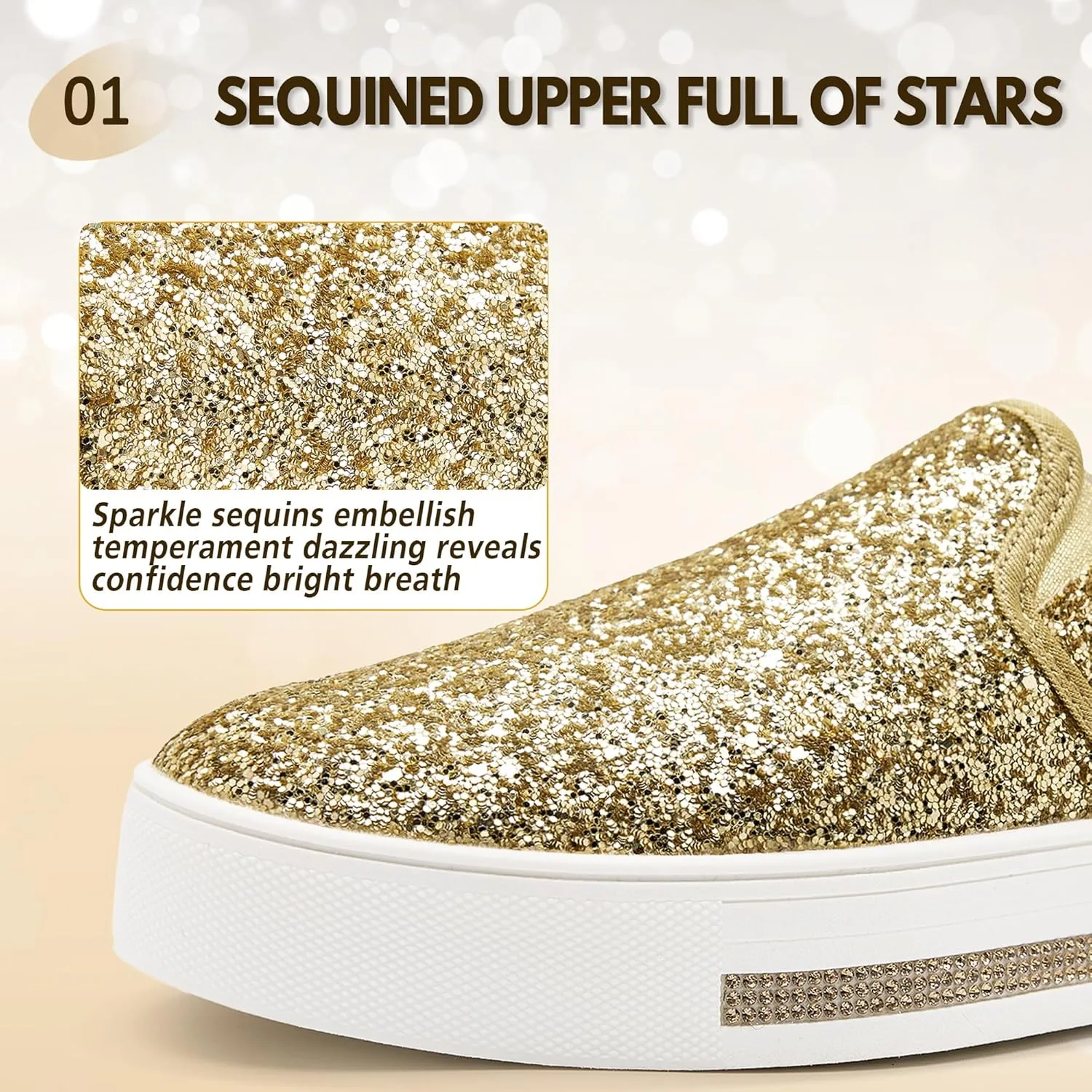 UUBARIS Women's Fashion Loafers Rhinestone Glitter Sneakers Sparkly Tennis Shoes Casual Platform Loafers Bling Slip-on Shoes