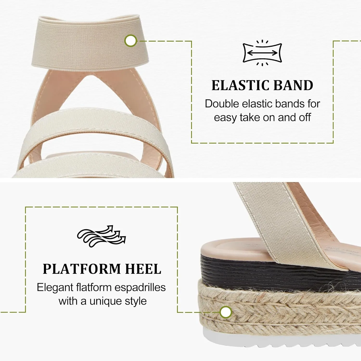 Vepose Women's 876 Cute Platform Wedge Sandals Open Toe, Espadrilles Sandals with Double Elastic Strap