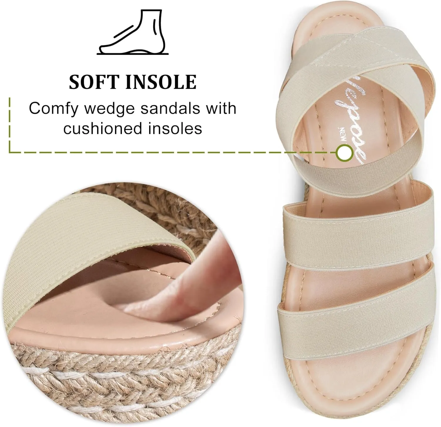 Vepose Women's 876 Cute Platform Wedge Sandals Open Toe, Espadrilles Sandals with Double Elastic Strap