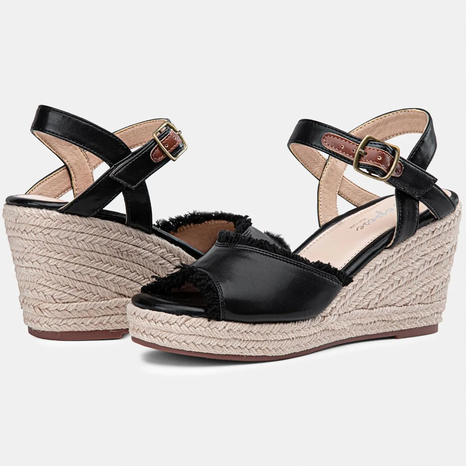 Vepose Women's 880 Wedge Sandals Peep Toe, 3.3" Inch High Heel Platform Espadrilles Sandals with Ankle Buckle
