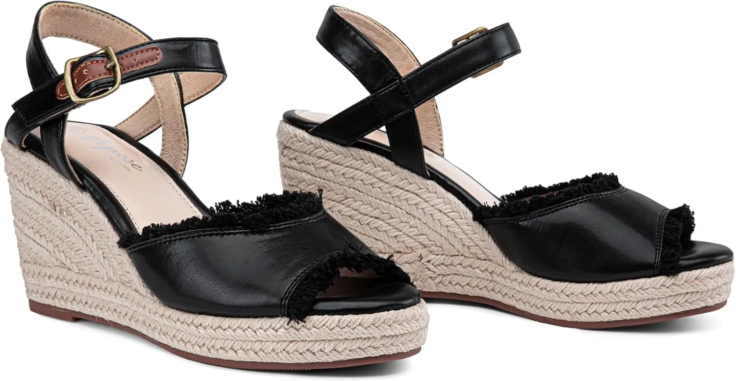 Vepose Women's 880 Wedge Sandals Peep Toe, 3.3" Inch High Heel Platform Espadrilles Sandals with Ankle Buckle