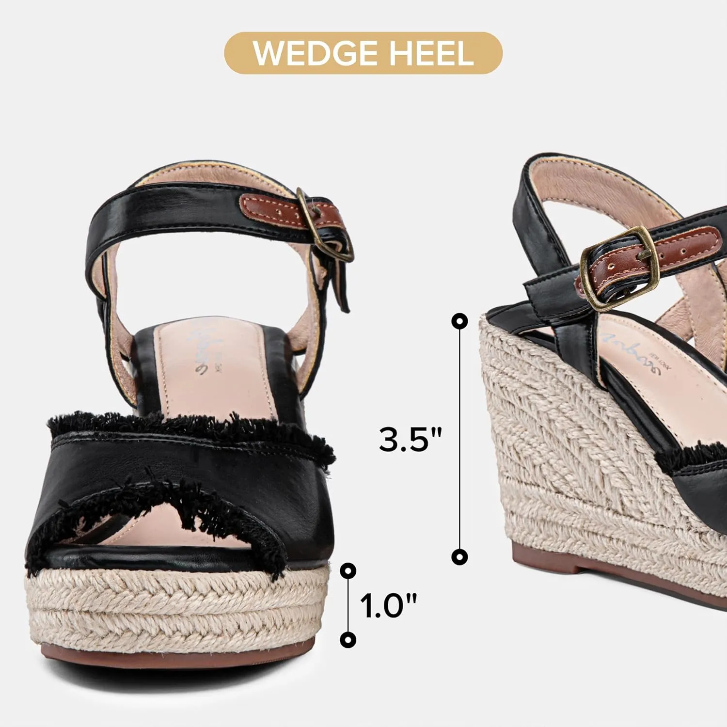 Vepose Women's 880 Wedge Sandals Peep Toe, 3.3" Inch High Heel Platform Espadrilles Sandals with Ankle Buckle