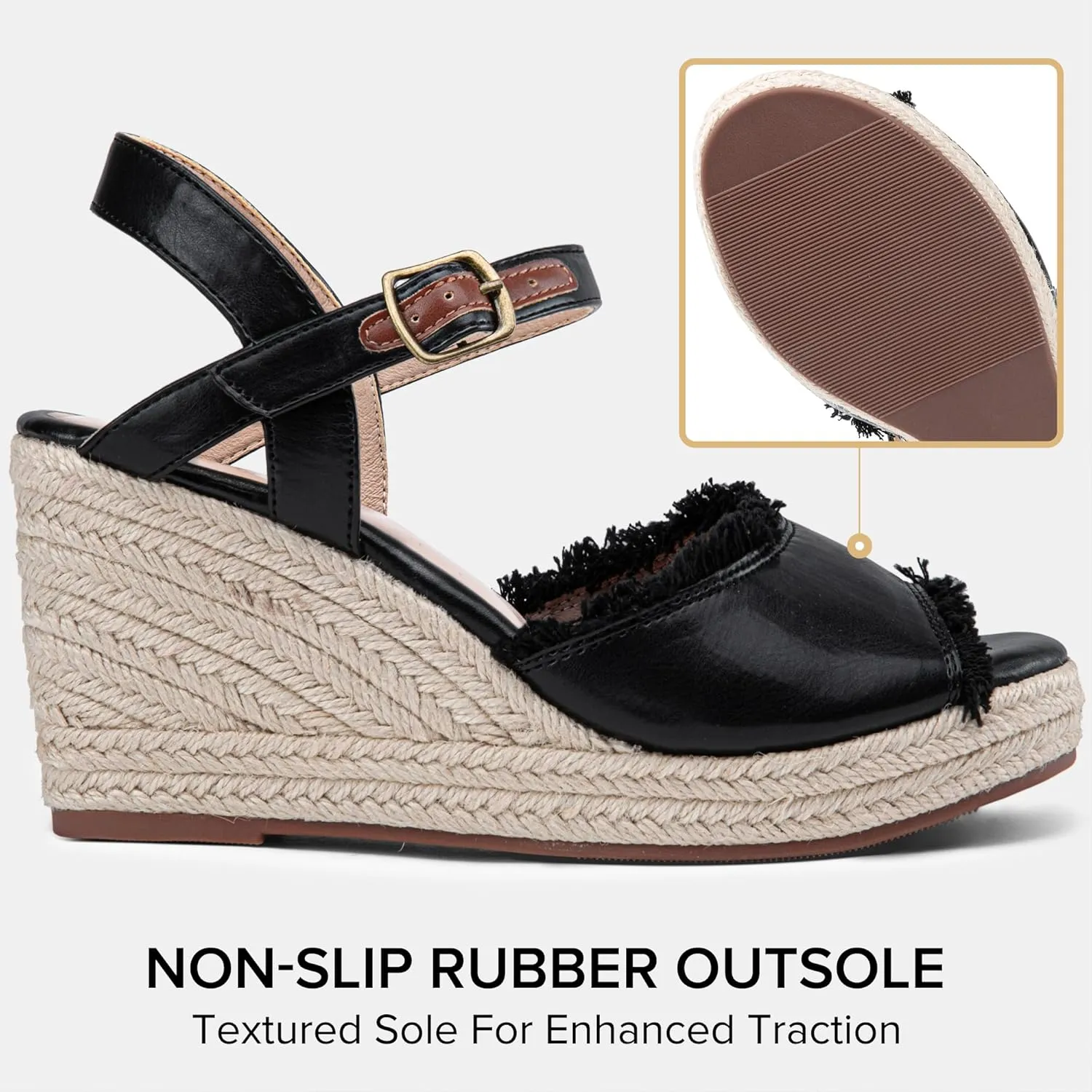 Vepose Women's 880 Wedge Sandals Peep Toe, 3.3" Inch High Heel Platform Espadrilles Sandals with Ankle Buckle