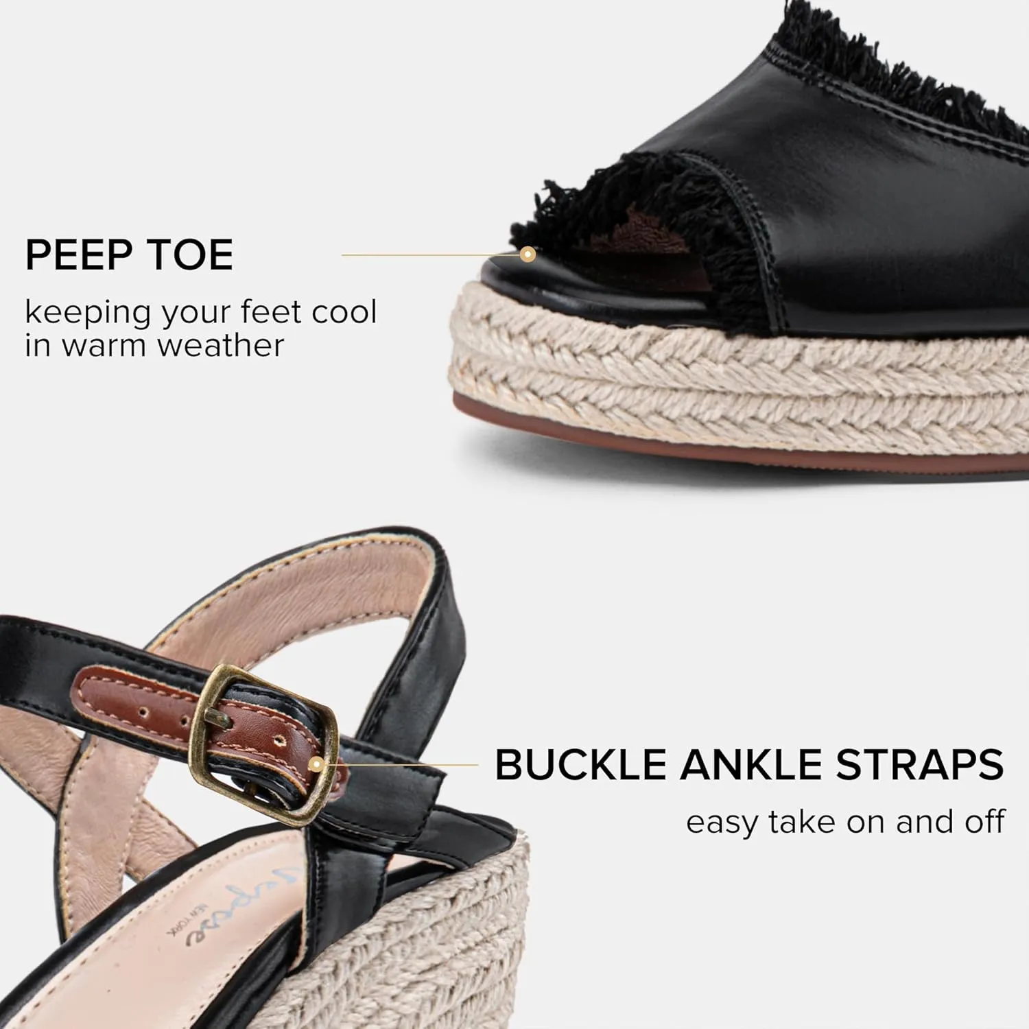 Vepose Women's 880 Wedge Sandals Peep Toe, 3.3" Inch High Heel Platform Espadrilles Sandals with Ankle Buckle