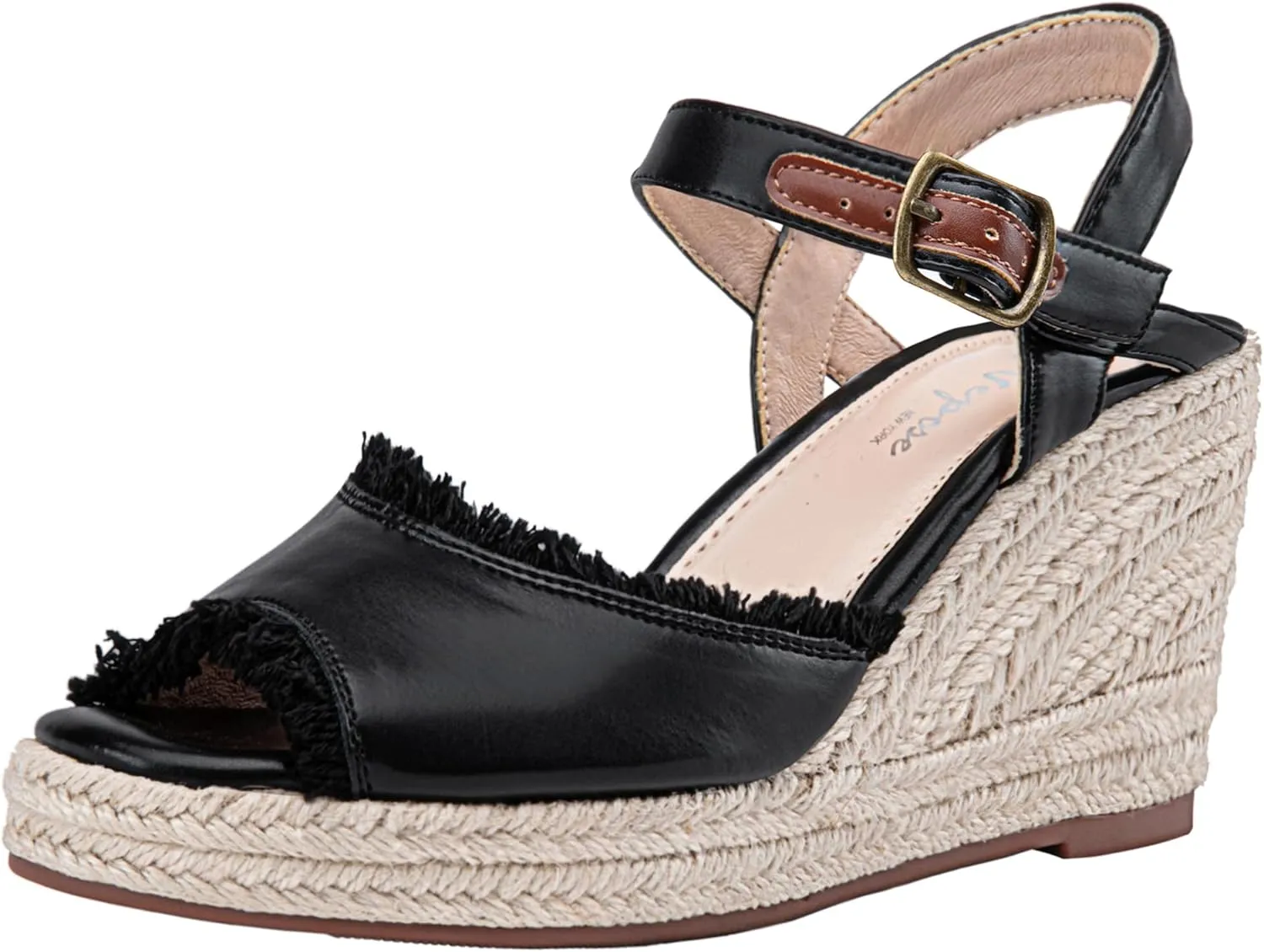 Vepose Women's 880 Wedge Sandals Peep Toe, 3.3" Inch High Heel Platform Espadrilles Sandals with Ankle Buckle