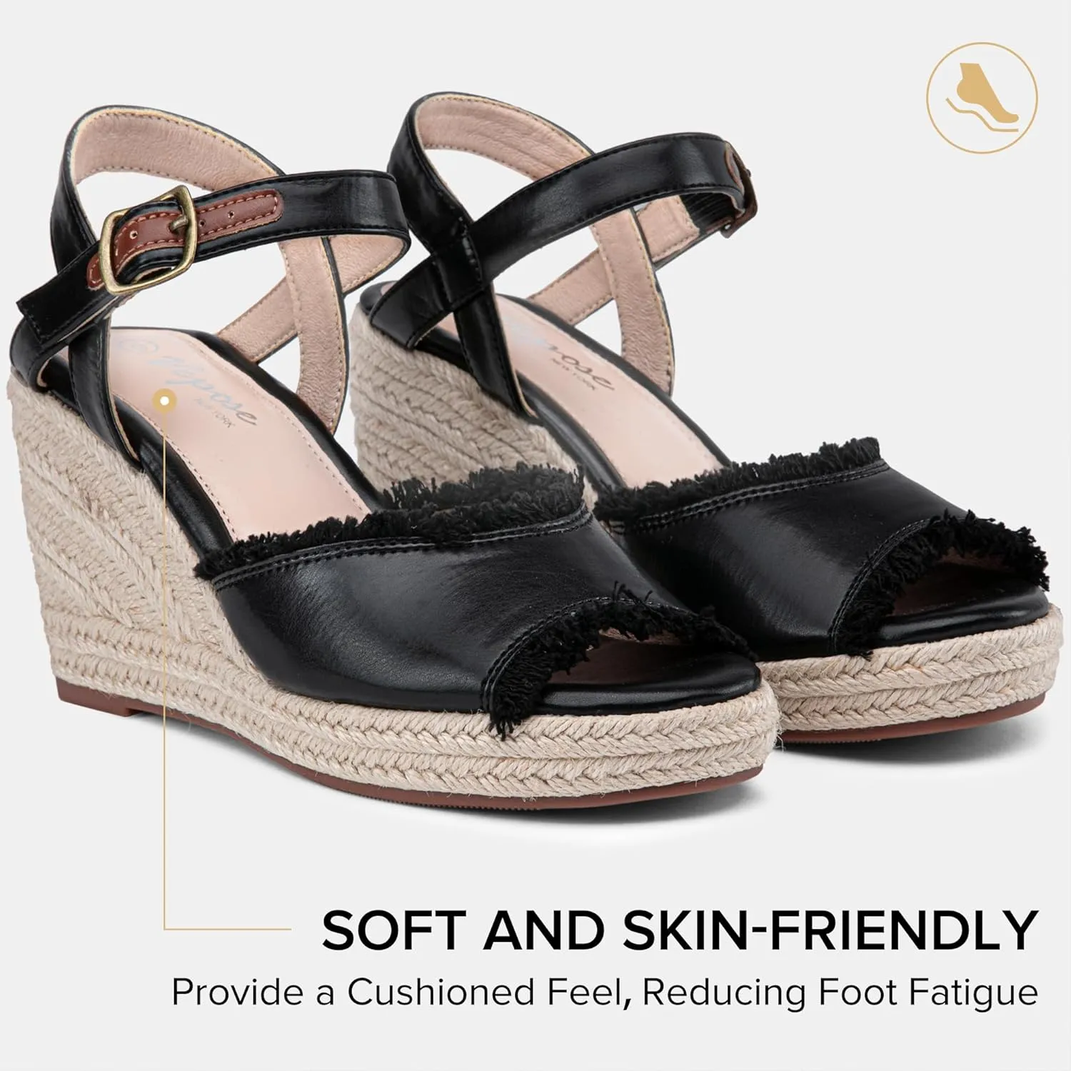 Vepose Women's 880 Wedge Sandals Peep Toe, 3.3" Inch High Heel Platform Espadrilles Sandals with Ankle Buckle