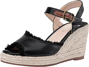 Vepose Women's 880 Wedge Sandals Peep Toe, 3.3" Inch High Heel Platform Espadrilles Sandals with Ankle Buckle