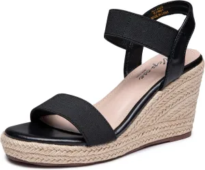 Vepose Women's Wedge Sandals Platform Espadrilles Sandals Elasitc Ankle Strap Open Toe 881 Sandals with 3.5" Inchs High Heel Summer Shoes