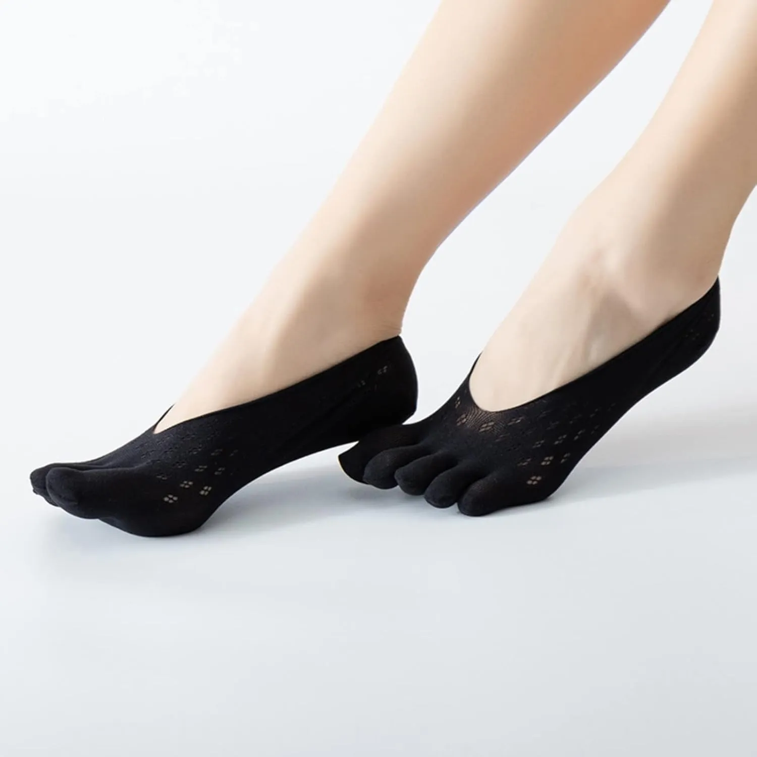 Verdancy 3 Pairs Toe Socks No Show Low Cut Socks for Women Summer Yoga Lace Liner Socks with Non-Slip Heel Grip Breathable