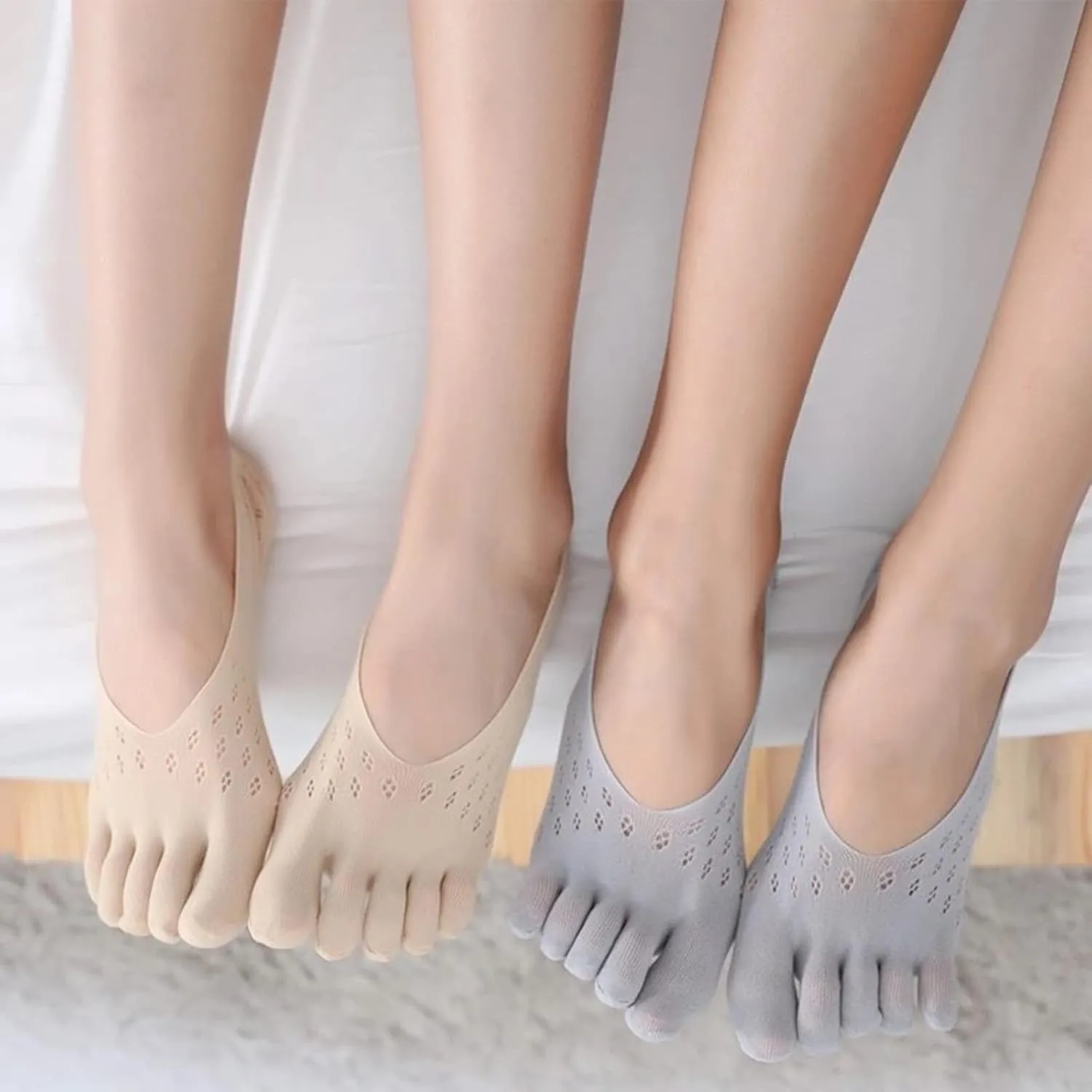 Verdancy 3 Pairs Toe Socks No Show Low Cut Socks for Women Summer Yoga Lace Liner Socks with Non-Slip Heel Grip Breathable