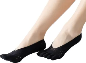 Verdancy 3 Pairs Toe Socks No Show Low Cut Socks for Women Summer Yoga Lace Liner Socks with Non-Slip Heel Grip Breathable