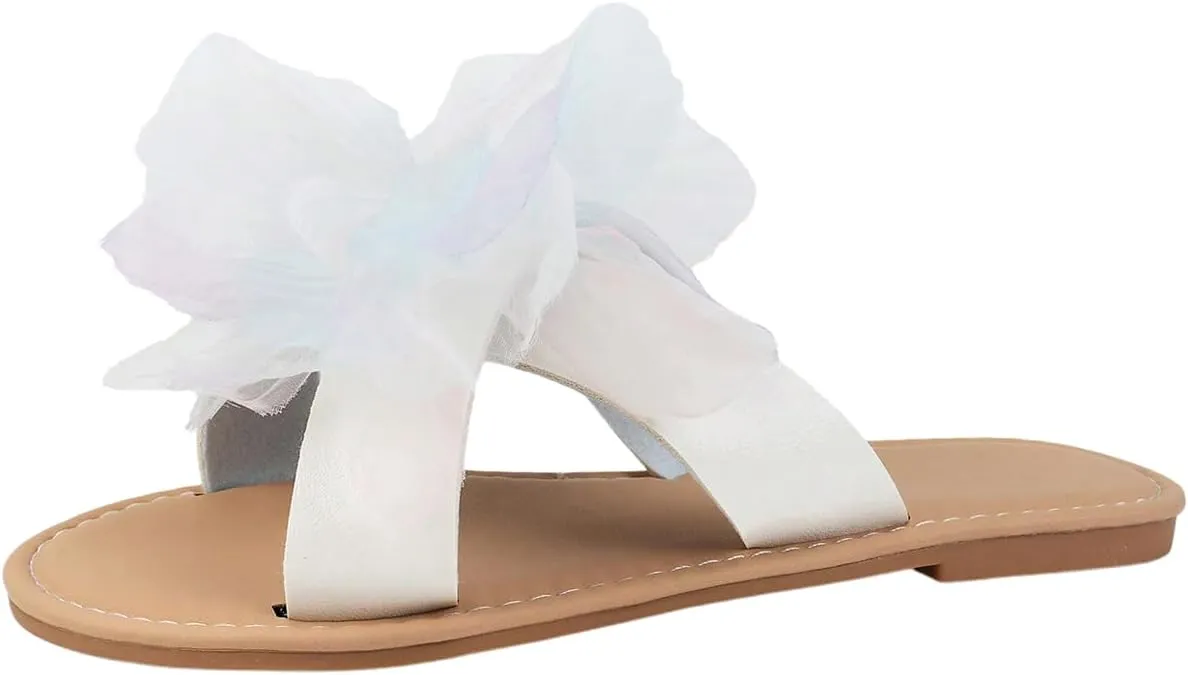 Verdusa Women's Holiday Floral Criss Cross Two Band Flat Sandals Open Toe Summer Slippers