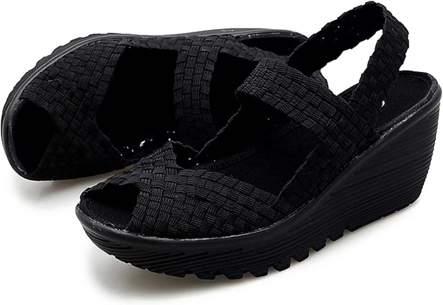 Veroders Women's Woven Elastic Sandals Breathable Flexible Comfortable Platform Wedges Sandals Walking Mary Jane Platform Sandals Shoes