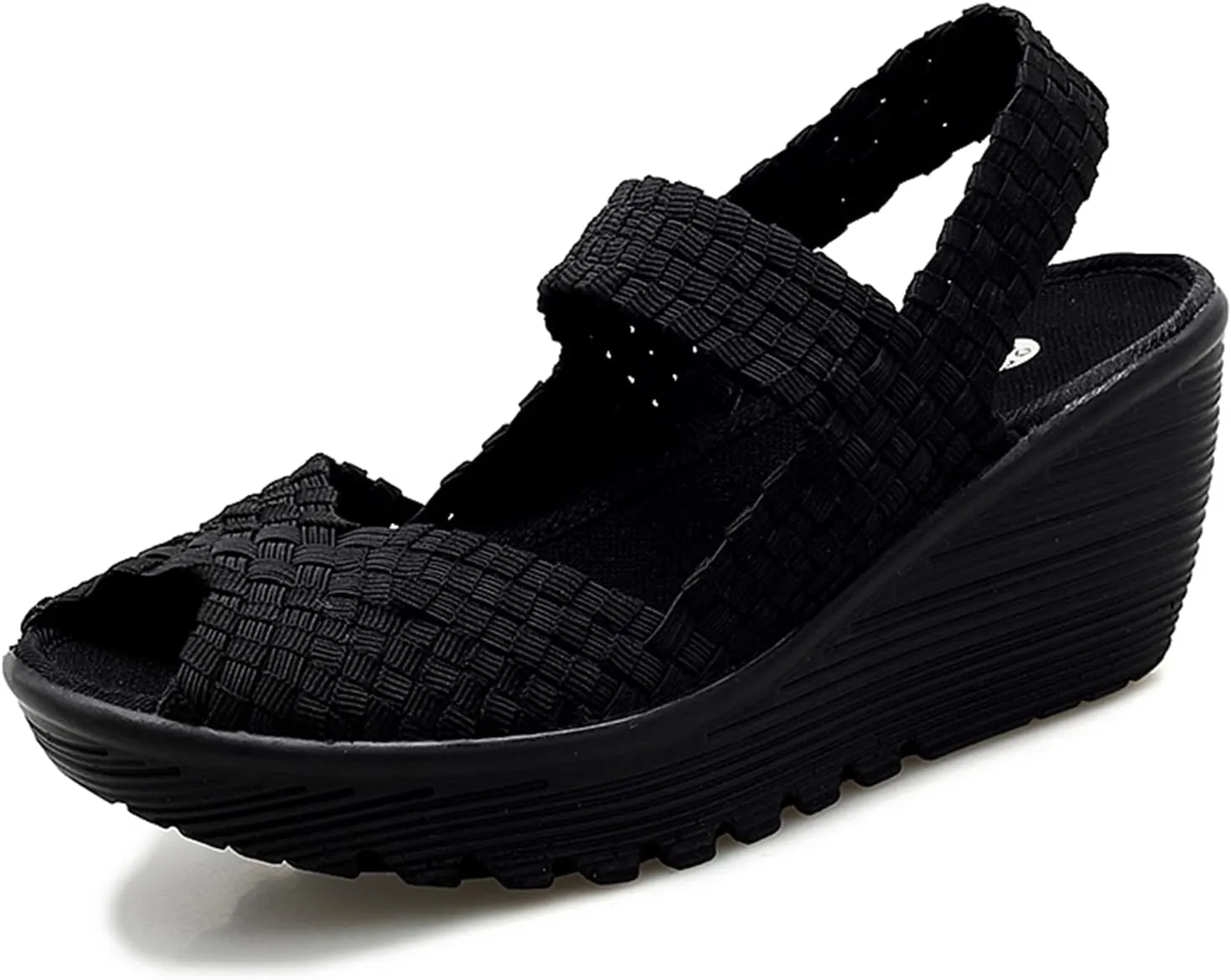 Veroders Women's Woven Elastic Sandals Breathable Flexible Comfortable Platform Wedges Sandals Walking Mary Jane Platform Sandals Shoes