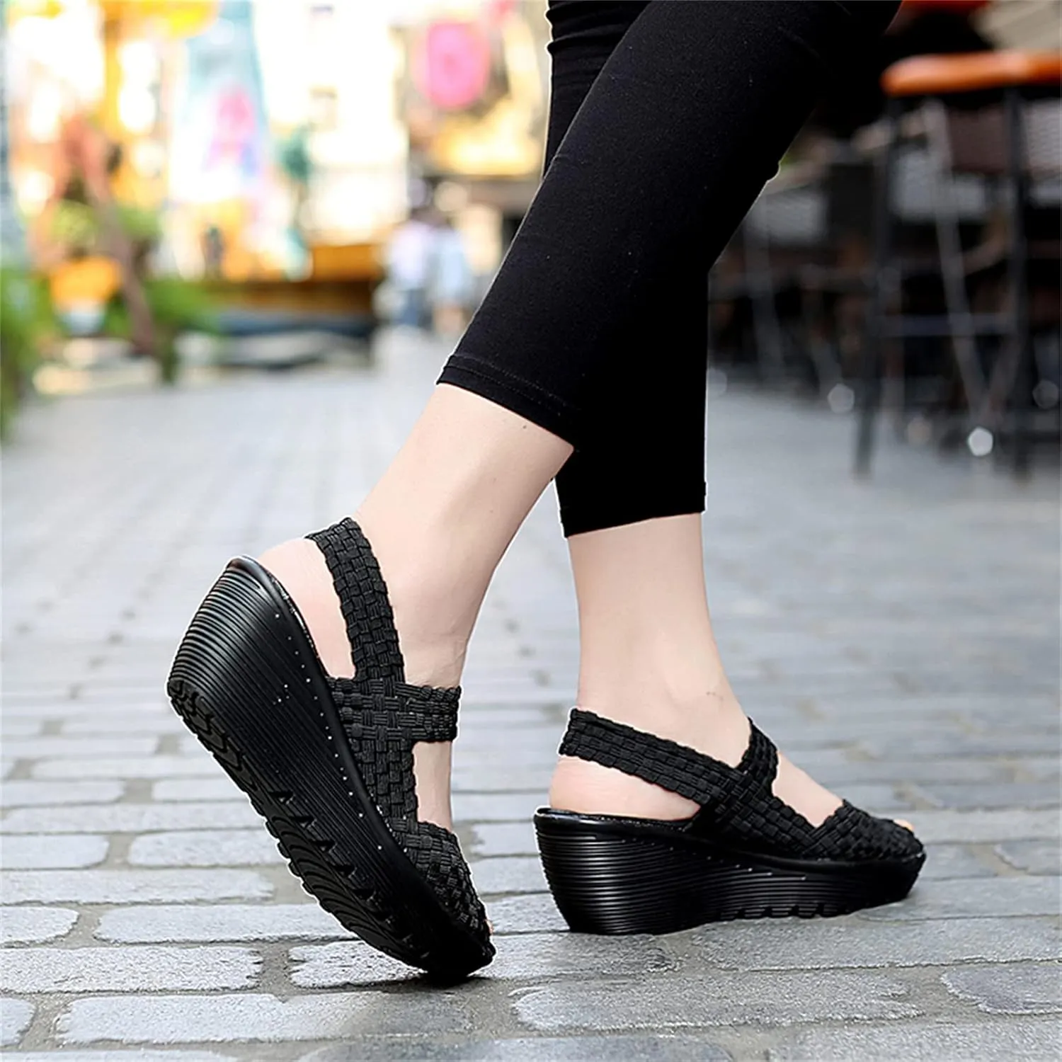 Veroders Women's Woven Elastic Sandals Breathable Flexible Comfortable Platform Wedges Sandals Walking Mary Jane Platform Sandals Shoes