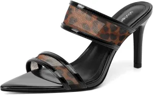 vivianly Clear Pointed Toe Heels Sandals Transparent Strap Stiletto High Heels Slip on Mules for Women