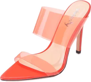 vivianly Clear Pointed Toe Heels Sandals Transparent Strap Stiletto High Heels Slip on Mules for Women