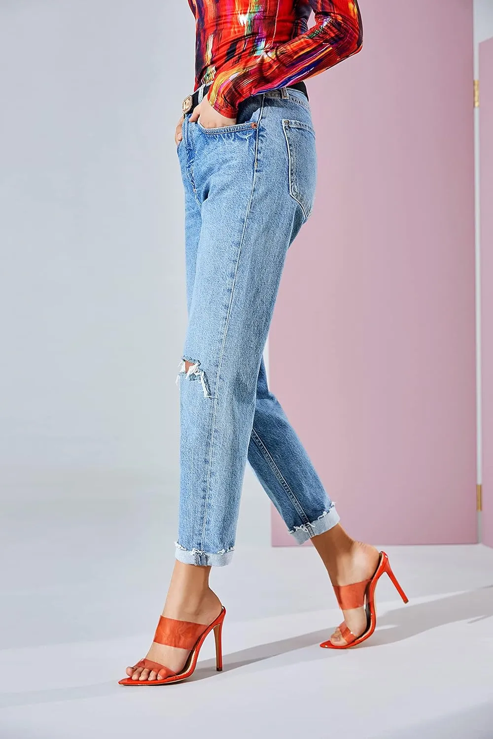 vivianly Clear Pointed Toe Heels Sandals Transparent Strap Stiletto High Heels Slip on Mules for Women