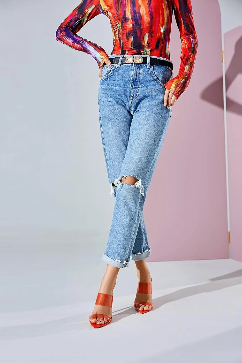 vivianly Clear Pointed Toe Heels Sandals Transparent Strap Stiletto High Heels Slip on Mules for Women