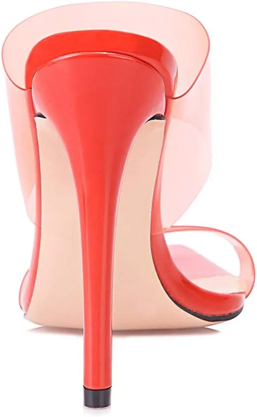 vivianly Clear Pointed Toe Heels Sandals Transparent Strap Stiletto High Heels Slip on Mules for Women